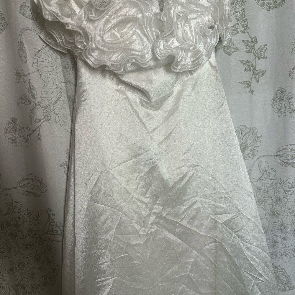 Lulu's Shimmery Ivory Satin Ruffle Dress